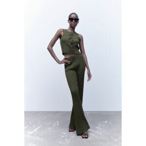 ZARA Sleeveless Ribbed Tie Front Top Size M Women's Tank Top